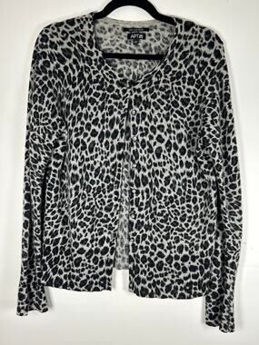 APT 9 cheetah print, black white 100% cashmere cardigan, women’s Sz L